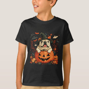 Camiseta Inglês Bulldog Pumpkin Halloween Homens de Ação de