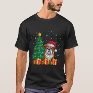 Camiseta Inglês Bulldog Santa Hat As Luzes De Natal