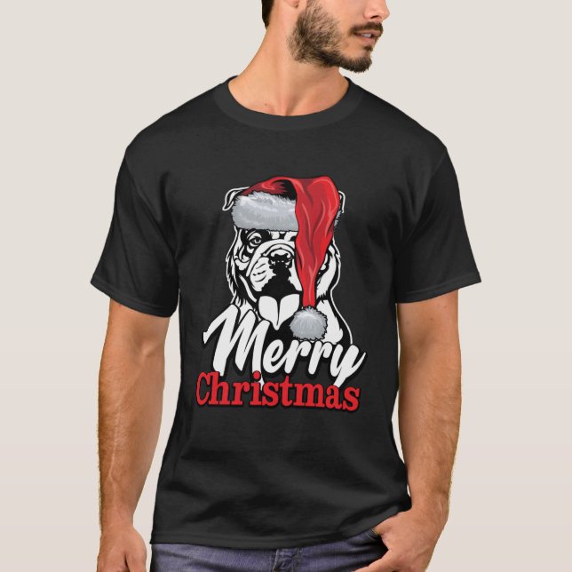 Camiseta Inglês Bulldog Santa Hat Feliz Natal (Frente)