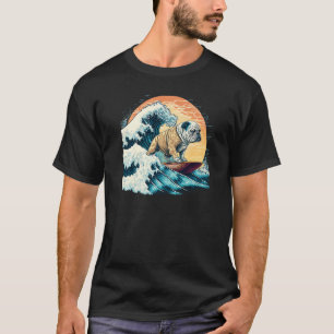 Camiseta Inglês Bulldog Surfing On the Excelente Wave of Ka