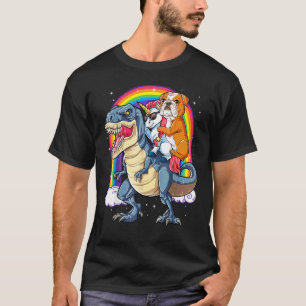 Camiseta Inglês Bulldog Unicorn Dinosaur Rex Girls Rainbow