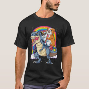 Camiseta Inglês Bulldog Unicorn Riding Dinosaur T rex Gift