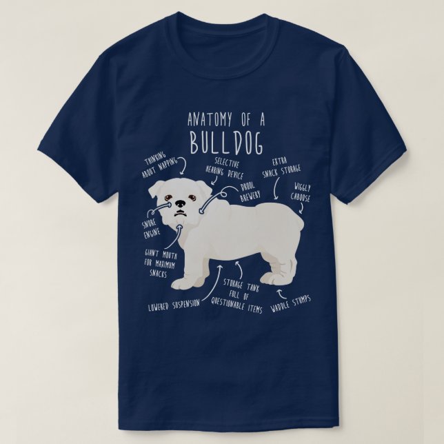 Camiseta Inglês Bulldog White Dog Anatomia (Frente do Design)