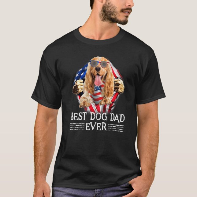 Camiseta Inglês Cocker Spaniel Pai American Flag 4º De Ju (Frente)