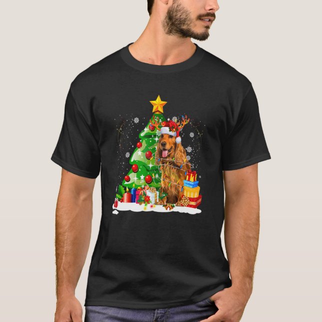 Camiseta Inglês Cocker Spaniel Reindeer - Luzes de Natal D (Frente)