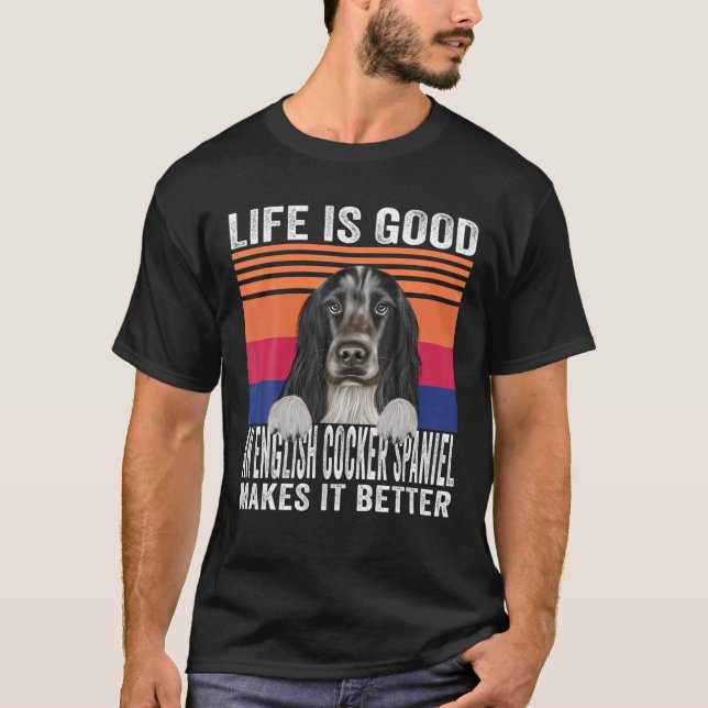 Camiseta Inglês Cocker Spaniels Torna Sua Vida Boa Vinta (Frente)
