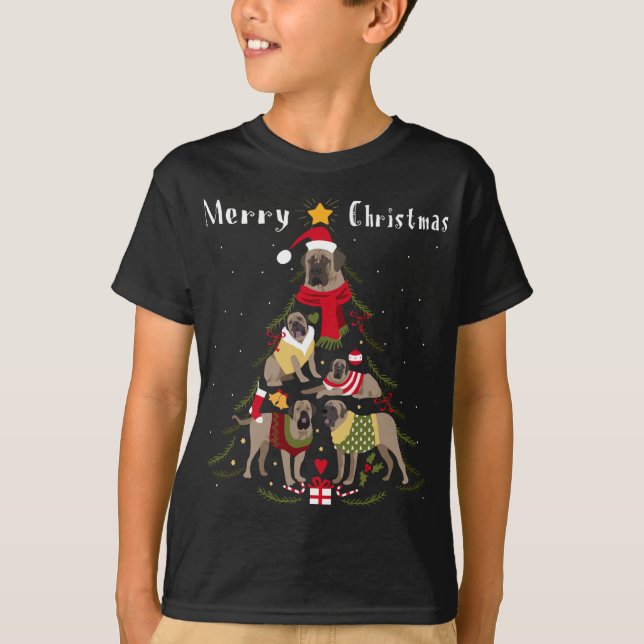 Camiseta Inglês Mastiff Árvore de Natal Sobrevivente (Frente)