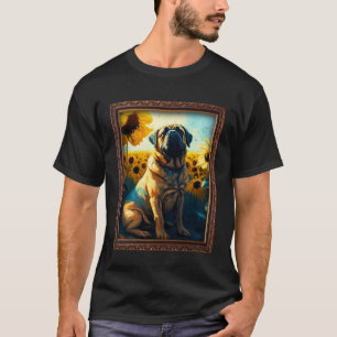 Camiseta Inglês Mastiff Pintando Flor de Girassol Mãe Mulhe