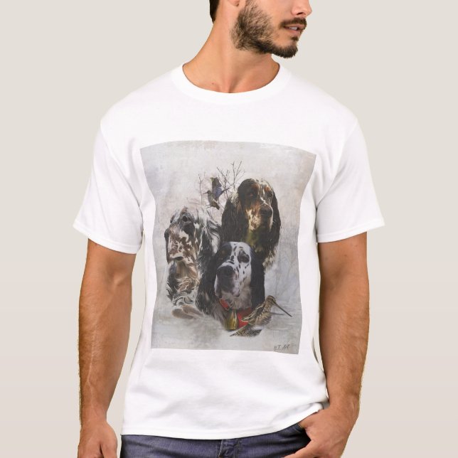 Camiseta Inglês Setter, caça à galinha (Frente)