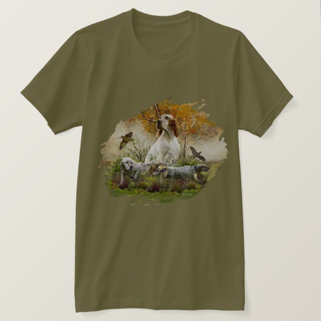 Camiseta Inglês setter com faisões, arte (Frente do Design)