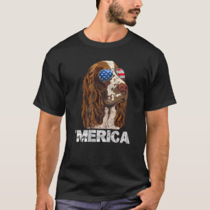 Camiseta Inglês Springer Spaniel American Flag 4th Of