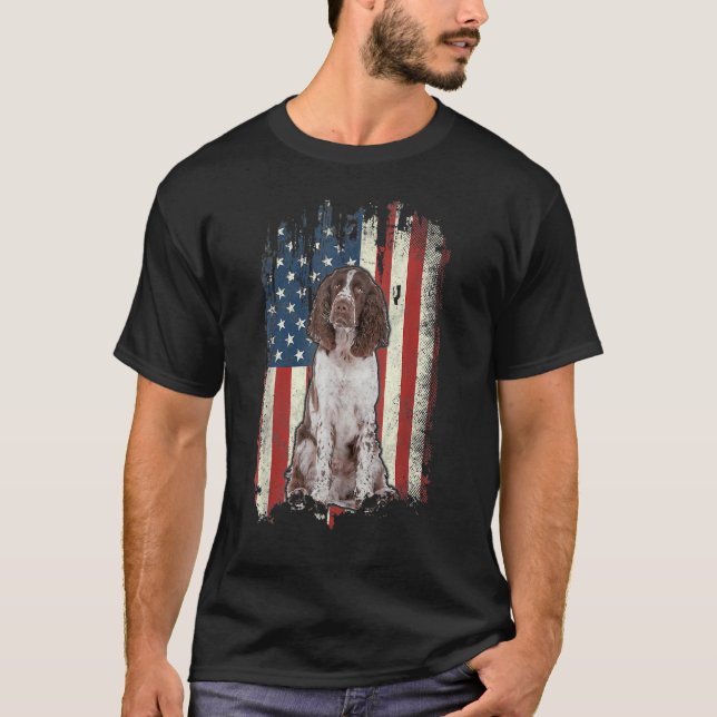 Camiseta Inglês Springer Spaniel American Flag Dog Men Wo (Frente)
