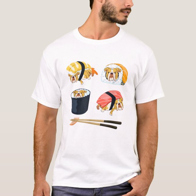Camiseta Inglês Sushi Bulldog Funny (Frente)