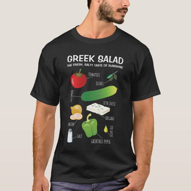 Camiseta Ingredientes gregos de salada - Um sabor ensolarad (Frente)