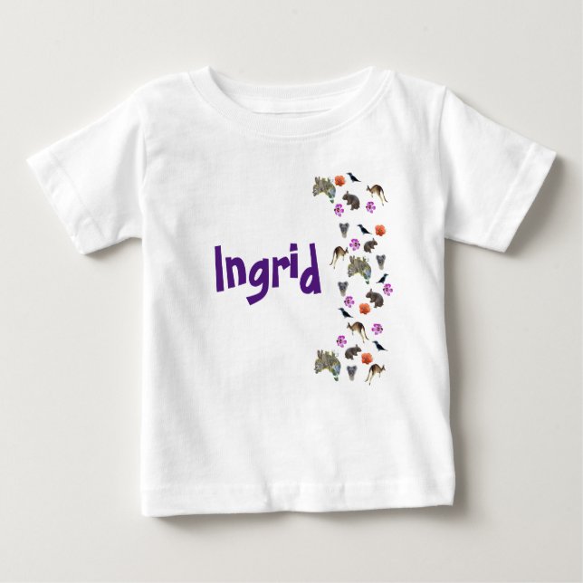 Camiseta Ingrid, logotipo com vida selvagem australiana,  (Frente)