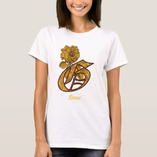 Camiseta Iniciais do Monograma G Flor de Peônia Dourada Per