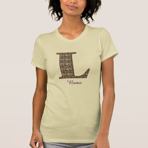 Camiseta Iniciais do Monograma L Floral Vintage Personaliza