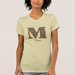 Camiseta Iniciais Monograma M Floral Vintage Personalizado