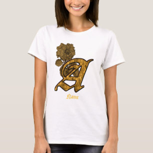 Camiseta Inicial do Monograma A Flor de Peônia Dourada Pers
