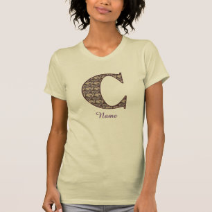 Camiseta Inicial Monograma C Floral Vintage Personalizado