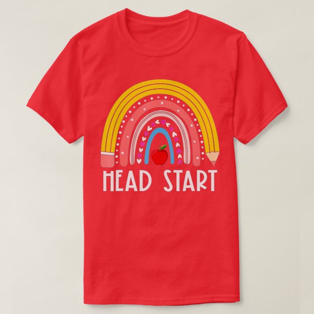 Camiseta Início Da Cabeça Arco-Íris Professor Primeiro Dia  (Frente do Design)