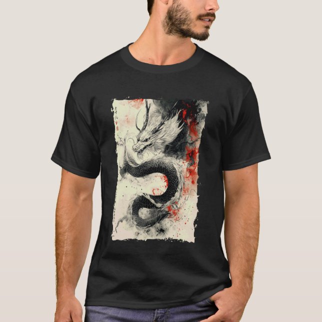 Camiseta Ink Dragon Asian Art Mythical Beast (Frente)