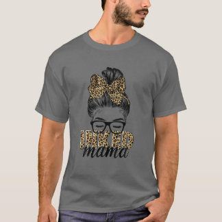 Camiseta Inked Mama Messy Bun Mom Life Leopard Tattooed Mom
