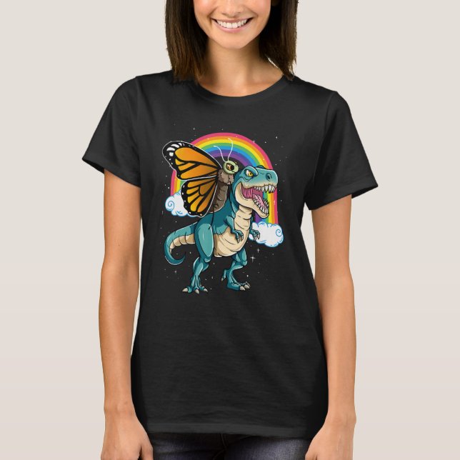 Camiseta Insetos da borboleta do dinossauro T Rex Rainbow (Frente)