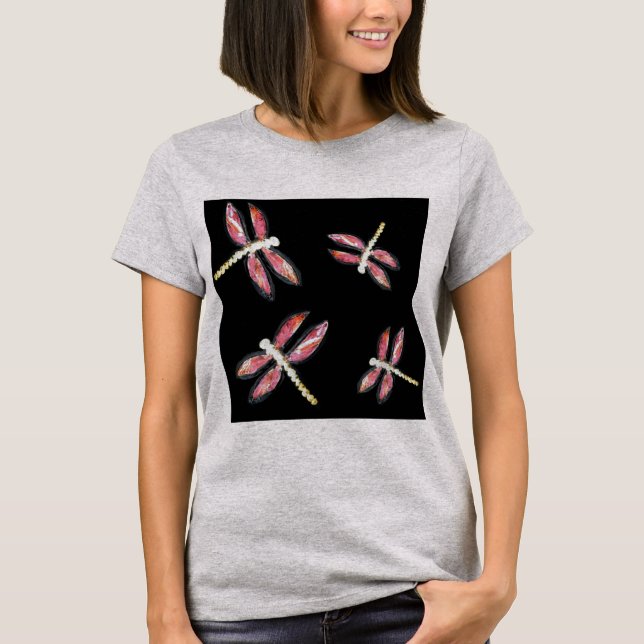 Camiseta Insetos de Dragonfly Rosa Dançantes (Frente)