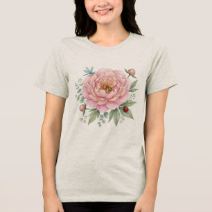 Camiseta Insetos Fofos do Jardim Peônia Arte em Aquarela