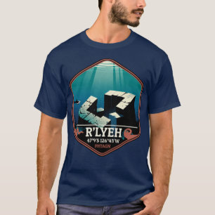 Camiseta Insígnia de Viagem Vintage Cidade Submersa R’lyeh