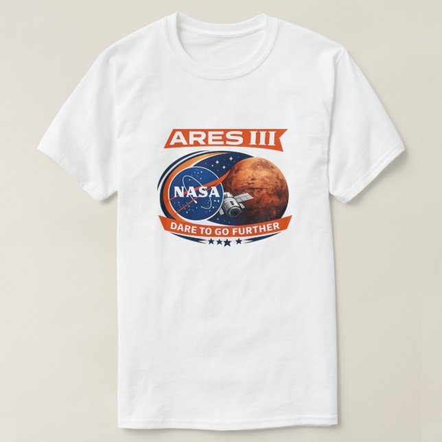 Camiseta Insígnia Espacial da Missão de Exploração de Marte (Frente do Design)