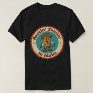 Camiseta Insígnia Excêntrica de Idaho_ Batata Cowboy com La