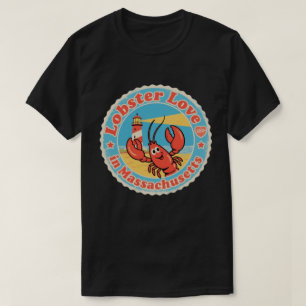 Camiseta Insígnia Retro de Massachusetts_ Lagosta com Roda 