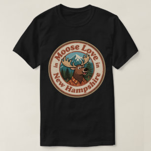 Camiseta Insígnia Retro de New Hampshire_ Alce com Montanha