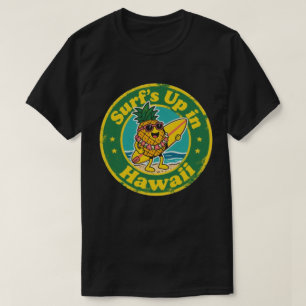 Camiseta Insígnia Retro Havaí - Abacaxi com Lei de Prancha 