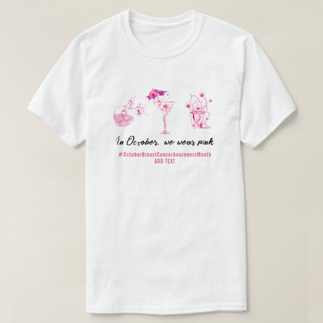 Camiseta Inspiração de Friso Rosa de Luz do Cancer da Mama (Frente do Design)