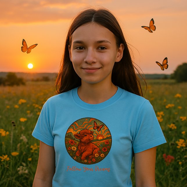 Camiseta Inspiração Retro Psicodélica Cótea Highland Calf (Criador carregado)