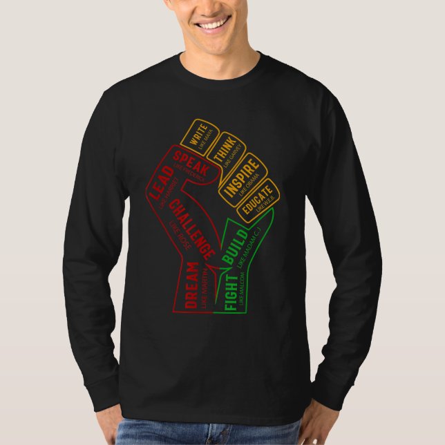 Camiseta Inspirador Líderes Pretos, Punho de Energia Preto (Frente)