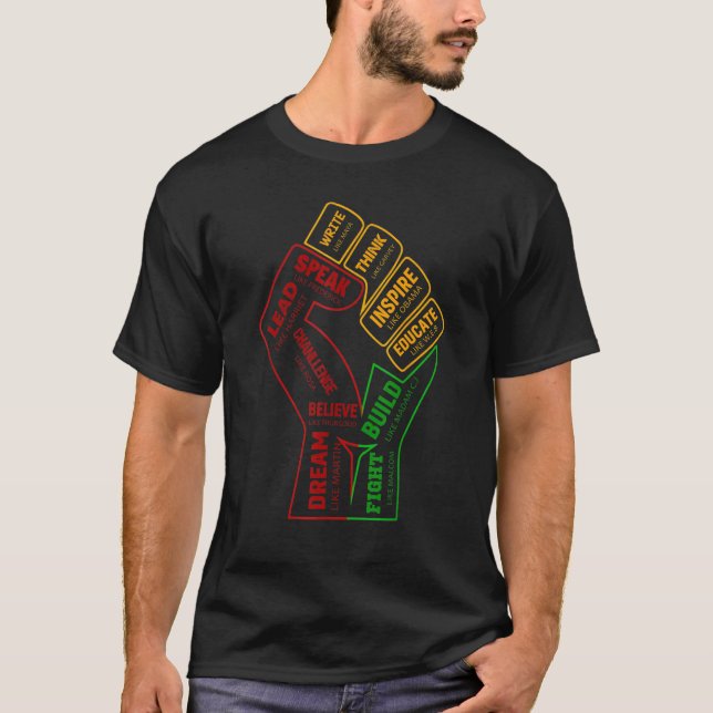 Camiseta Inspirador Líderes Pretos, Punho de Energia Preto (Frente)