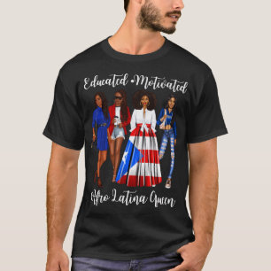 Camiseta Inspiradora Afro Latina Rainha Porto-riquenha Ri