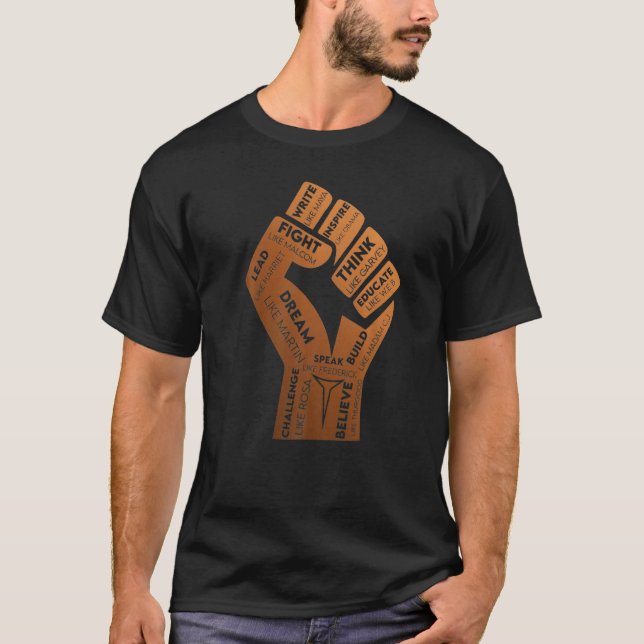 Camiseta Inspiring Black Leaders Power Fist Hand Black Hist (Frente)