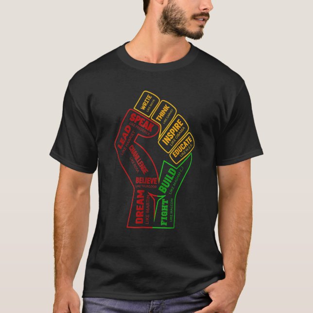 Camiseta Inspiring Black Leaders Power Fist Hand Black Hist (Frente)