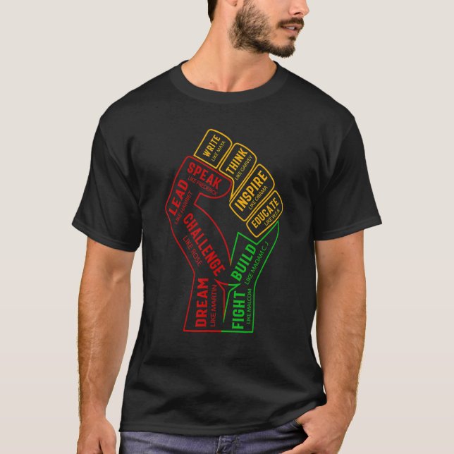 Camiseta Inspiring Black Leaders Power Fist Hand Black Hist (Frente)