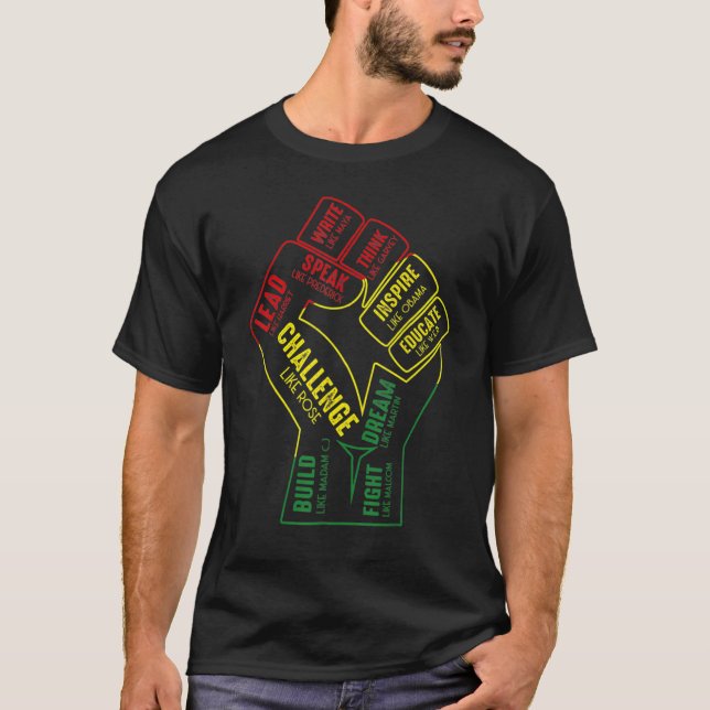 Camiseta Inspiring Black Leaders Power Fist Hand Black Hist (Frente)