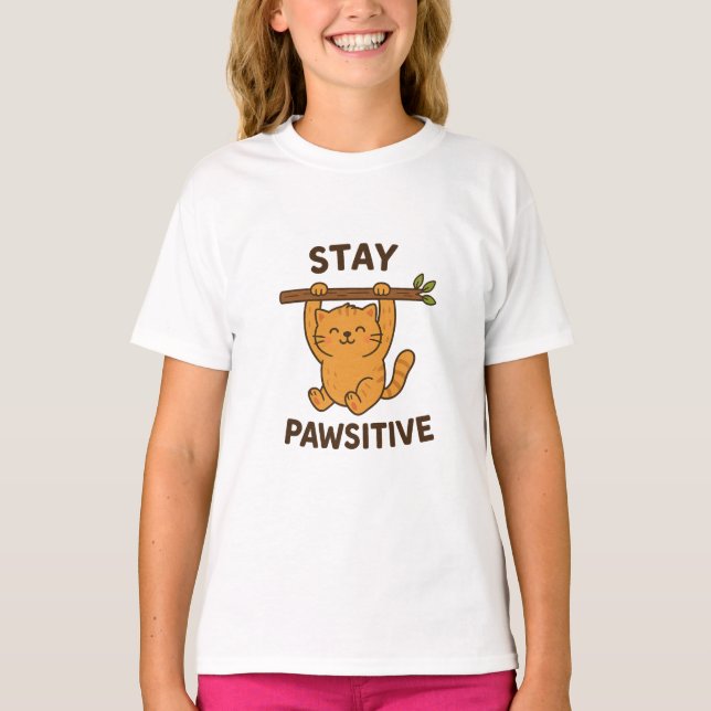 Camiseta  Inspiring "Stay pawsitive" Quote Print (Frente)