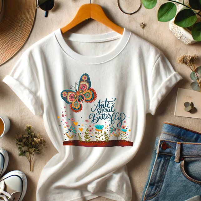 Camiseta Inspirividade Colorida Anti-Social Engraçada (Criador carregado)