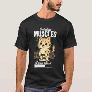Camiseta Instalando Músculos Gato Engraçado Ginásio Treinam