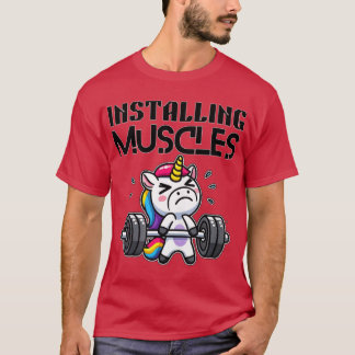 Camiseta Instalando Músculos Unicórnio Engraçado Design de