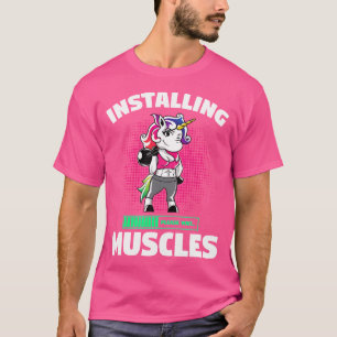 Camiseta Instalando Músculos Unicórnio Peso Levantando Peso